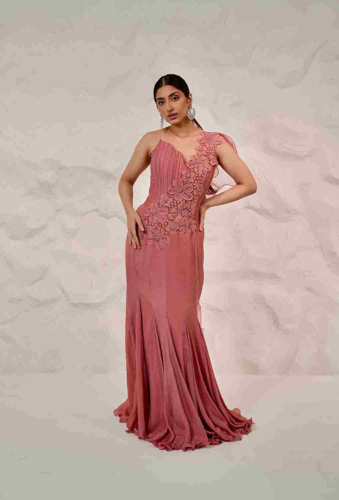 Salmon 2 PC co-ord Set Drape Saree