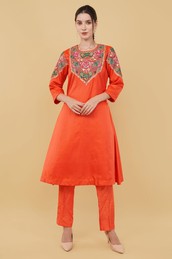 Orange A-Line kurti with pant