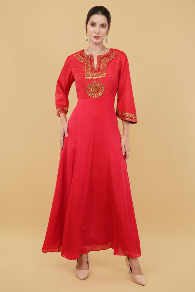 Red coin work anarkali