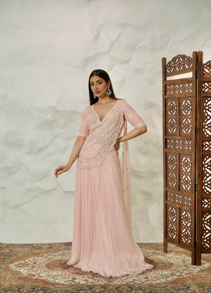 Pink Drape Saree