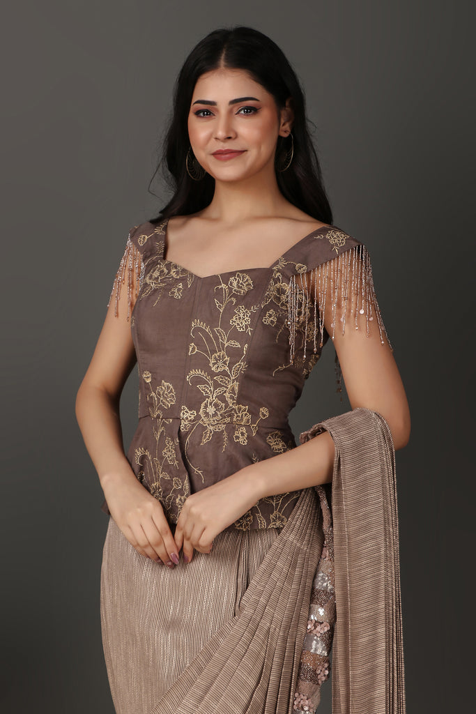 Mouse drape saree with peplum blouse